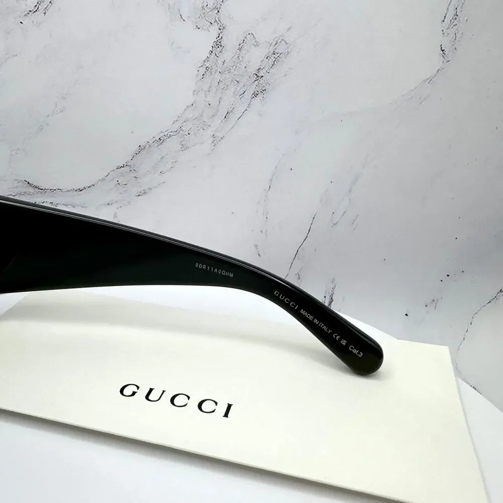 New GUCCI Sunglasses Wrap Square Black Gold Metal GG 55-16-130mm Authentic Gucci - Picture 13 of 15